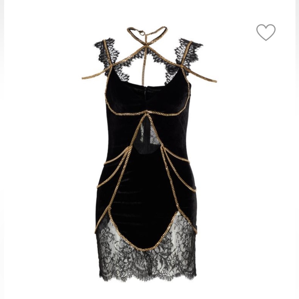 Christian Cowan Velvet Lace & Chains Mini Dress - Picture 5 of 15